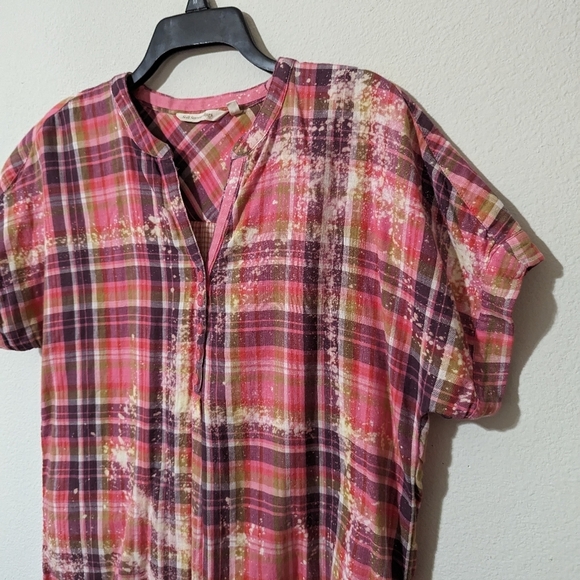 Soft Surroundings Women's Patchwork Short Sleeves Hi-Lo Plaid DIY Upcycled - Picture 8 of 12